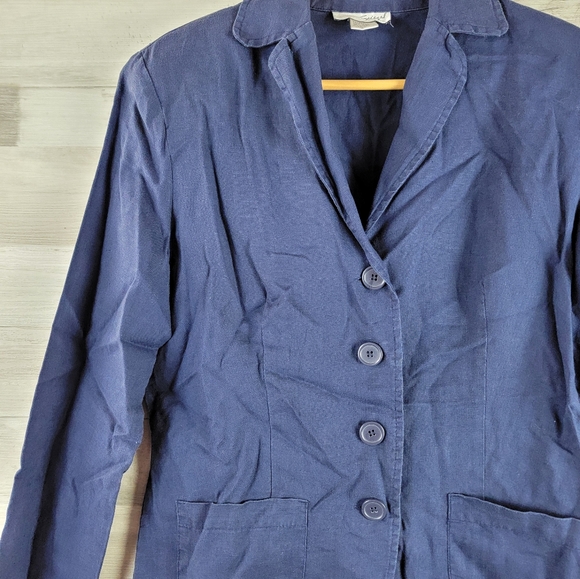 Vintage Spiegel Navy Linen Blazer Jacket Women's Size 10 - Picture 13 of 13